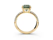 Solitaire Engagement Ring Setting for Fancy Green Princess Cut Center with Multi-Row Pave Accents and Basket Head in Yellow Gold