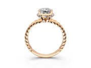 Halo Engagement Ring Setting for Radiant Cut Center with Rope Twist Split Shank and Prong Head in Rose Gold