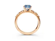Cluster Engagement Ring Setting for Fancy Blue Cushion Cut Center with Round Cut Accent Band and Prong Head in Rose Gold