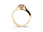 Floral Engagement Ring Setting for Fancy Pink Emerald Cut Center with Pave Band and Floral Prong Head in Yellow Gold
