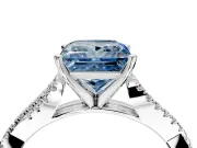 Solitaire Engagement Ring Setting for Fancy Blue Princess Cut Center with Twisted Pave Split Shank and Prong Head in Platinum
