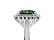 Starburst Halo Engagement Ring Setting for Fancy Green Radiant Cut Center with Thin Round-Wire Band and Prong Head in White Gold