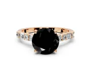 Baguette Engagement Ring Setting for Fancy Black Round Cut Center with Alternating Bar-Set Band and Prong Head in Rose Gold