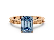 Solitaire Engagement Ring Setting for Fancy Blue Emerald Cut Center with Engraved Milgrain Band and Prong Head in Rose Gold