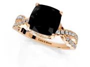 Solitaire Engagement Ring Setting for Fancy Black Cushion Cut Center with Narrow Twist Pave Band and Prong Head in Rose Gold