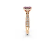 Solitaire Engagement Ring Setting for Fancy Pink Emerald Cut Center with Multi-Row Accents and Prong Head in Rose Gold