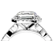 Halo Engagement Ring Setting for Asscher Cut Center with Pave and Plain Twist Band and Prong Head in Sterling Silver