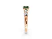 5 Stone Engagement Ring Setting for Fancy Green Cushion Cut Center with Graduated Accents and Prong Head in Rose Gold