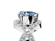 Halo Engagement Ring Setting for Fancy Blue Pear-Shaped Center with Pave Infinity Twist Band and Prong Head in White Gold