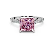 Solitaire Engagement Ring Setting for Fancy Pink Princess Cut Center with Pave Accents and Prong Head in Platinum