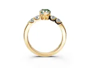5 Stone Engagement Ring Setting for Fancy Green Pear-Shaped Center with Plain Band and Prong Head in Yellow Gold