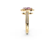 Milgrain Halo Engagement Ring Setting for Fancy Pink Pear-Shaped Center with Three-Sided Pave Band and Prong Head in Yellow Gold
