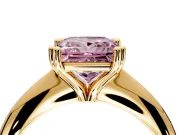 Solitaire Engagement Ring Setting for Fancy Pink Princess Cut Center with Reverse Tapered Band and Prong Head in Yellow Gold