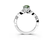 Solitaire Engagement Ring Setting for Fancy Green Pear-Shaped Center with Carved Leaf Shoulders and Prong Head in Sterling Silver