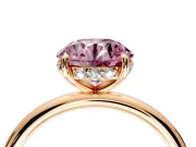 Solitaire Engagement Ring Setting for Fancy Pink Round Cut Center with Plain Band, Open Basket and Prong Head in Rose Gold