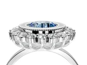 Halo Engagement Ring Setting for Fancy Blue Round Cut Center with Milgrain Bezel Rim, Plain Band and Prong Head in Platinum