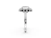 Cluster Halo Engagement Ring Setting for Asscher Cut Center with Milgrain Bezel Accents and Prong Head in Platinum