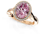 Halo Engagement Ring Setting for Fancy Pink Oval Center with Twist Band and Prong Head in Rose Gold