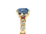 Solitaire Engagement Ring Setting for Fancy Blue Cushion Cut Center with Bezel-Dot Beaded Band and Prong Head in Yellow Gold