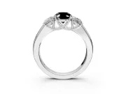 3 Stone Engagement Ring Setting for Fancy Black Oval Center with Raised Basket Heads and Prong Head in Platinum