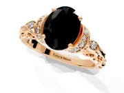 Solitaire Engagement Ring Setting for Fancy Black Oval Center with Filigree Band and Prong Head in Rose Gold