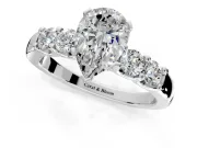 5 Stone Engagement Ring Setting for Pear-Shaped Center with Plain Band and Prong Head in Platinum