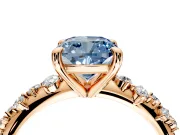 Solitaire Engagement Ring Setting for Fancy Blue Cushion Cut Center with Trailing Leaf Accent Band and Prong Head in Rose Gold