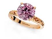 Solitaire Engagement Ring Setting for Fancy Pink Round Cut Center with Milgrain X Pattern Band and Prong Head in Rose Gold
