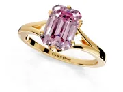 Solitaire Engagement Ring Setting for Fancy Pink Emerald Cut Center with Plain Split Shank and Prong Head in Yellow Gold