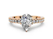 Solitaire Engagement Ring Setting for Pear-Shaped Center with Single Row Accent Band and Prong Head in Rose Gold