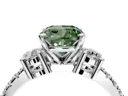 3 Stone Engagement Ring Setting for Fancy Green Cushion Cut Center with Round Cut Side Accents and Prong Head in White Gold