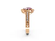 Milgrain Halo Engagement Ring Setting for Fancy Pink Oval Center with Pave Band and Prong Head in Rose Gold