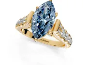 Solitaire Engagement Ring Setting for Fancy Blue Marquise Center with Pave Cathedral Shoulders and Prong Head in Yellow Gold