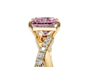 Crossover Engagement Ring Setting for Fancy Pink Radiant Cut Center with Pave and Plain Strands and Prong Head in Yellow Gold