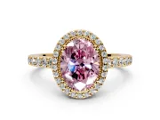 Halo Engagement Ring Setting for Fancy Pink Oval Center with Inner Milgrain Border and Prong Head in Yellow Gold