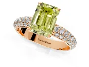 Solitaire Engagement Ring Setting for Fancy Yellow Emerald Cut Center with Domed Multi-Row Pave Band and Prong Head in Rose Gold