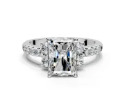 Paired Accent Engagement Ring Setting for Radiant Cut Center with Pave Band and Prong Head in White Gold