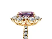 Floral Halo Engagement Ring Setting for Fancy Pink Emerald Cut Center with Pave Accents and Prong Head in Yellow Gold