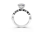 Solitaire Engagement Ring Setting for Princess Cut Center with Milgrain Bezel Accents and Prong Head in Sterling Silver