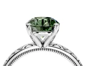Solitaire Engagement Ring Setting for Fancy Green Round Cut Center with XO Engraved Band and Prong Head in White Gold