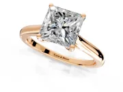 Solitaire Engagement Ring Setting for Princess Cut Center with Narrow Cathedral Band and Prong Head in Rose Gold