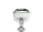Milgrain Bezel Engagement Ring Setting for Fancy Green Asscher Cut Center with Marquise Stations and Bezel Head in Sterling Silver
