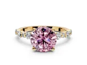 Solitaire Engagement Ring Setting for Fancy Pink Round Cut Center with Alternating Size Accents and Prong Head in Yellow Gold