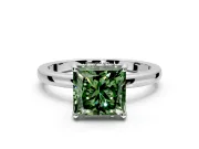 Solitaire Engagement Ring Setting for Fancy Green Princess Cut Center with Fine Wire Band and Prong Head in Platinum
