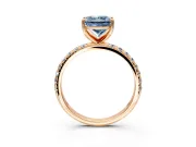 Solitaire Engagement Ring Setting for Fancy Blue Princess Cut Center with Micro Pave Band and Prong Head in Rose Gold