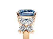 Floral Engagement Ring Setting for Fancy Blue Princess Cut Center with Marquise Cluster Shoulders and Prong Head in Rose Gold