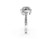 Halo Engagement Ring Setting for Round Cut Center with Milgrain Rim, Pave Band and Prong Head in Platinum