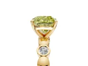 Solitaire Engagement Ring Setting for Fancy Yellow Cushion Cut Center with Beaded Bezel Station Band and Prong Head in Yellow Gold