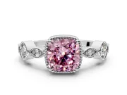 Vintage Station Engagement Ring Setting for Fancy Pink Cushion Cut Center with Accents and Prong Head in White Gold