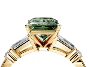 Bar-Set Engagement Ring Setting for Fancy Green Princess Cut Center with Tapered Baguette Accents and Prong Head in Yellow Gold
